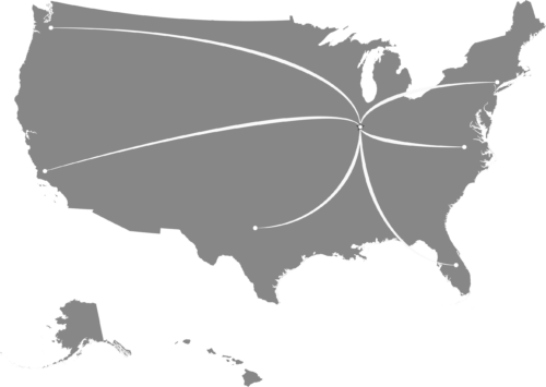 Map of the US. Pro-Type Printing is located in Paxton, Illinois serving all over the United States.